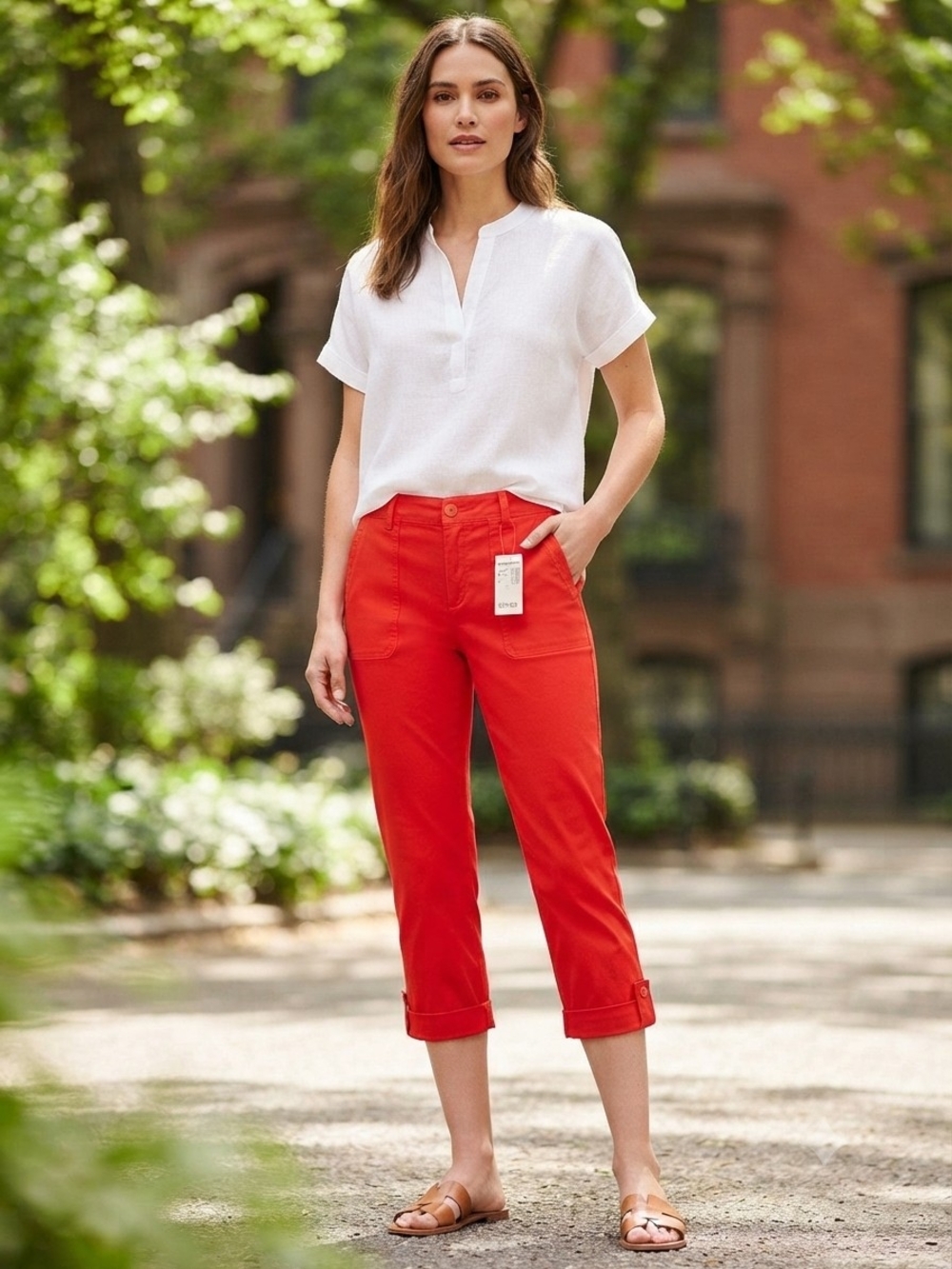 NWT Westport Red Roll-Up Capri Pants Womens Size 6 Cotton Blend Mid-Rise